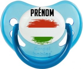 Drapeau effet pinceau Hongrie avec prénom Tétine Physiologique Bleue phosphorescente