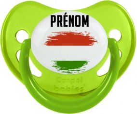 Drapeau effet pinceau Hongrie avec prénom Tétine Physiologique Vert phosphorescente