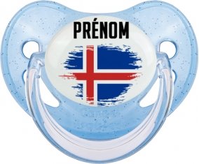 Drapeau effet pinceau Islande avec prénom Sucete Physiologique Bleue à paillette