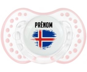Drapeau effet pinceau Islande avec prénom Tétine LOVI Dynamic Retro-blanc-rose-tendre classique