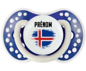 Drapeau effet pinceau Islande avec prénom Tétine LOVI Dynamic Bleu-marine phosphorescente