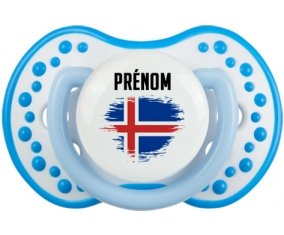 Drapeau effet pinceau Islande avec prénom Tétine LOVI Dynamic Blanc-bleu phosphorescente