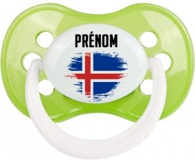 Drapeau effet pinceau Islande avec prénom Sucette Anatomique Vert classique