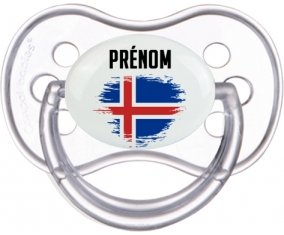 Drapeau effet pinceau Islande avec prénom Sucette Anatomique Transparente classique