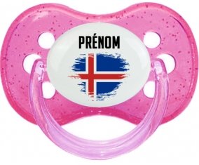 Drapeau effet pinceau Islande avec prénom Sucette Cerise Rose à paillette