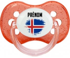 Drapeau effet pinceau Islande avec prénom Sucette Cerise Rouge à paillette