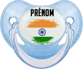 Drapeau effet pinceau Inde avec prénom Sucette Physiologique Bleue à paillette