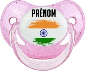 Drapeau effet pinceau Inde avec prénom Sucette Physiologique Rose à paillette