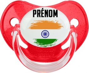 Drapeau effet pinceau Inde avec prénom Sucette Physiologique Rouge à paillette