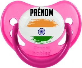 Drapeau effet pinceau Inde avec prénom Sucette Physiologique Rose phosphorescente
