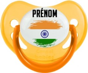 Drapeau effet pinceau Inde avec prénom Sucette Physiologique Jaune phosphorescente
