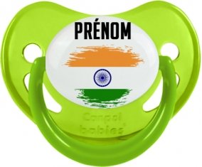 Drapeau effet pinceau Inde avec prénom Sucette Physiologique Vert phosphorescente