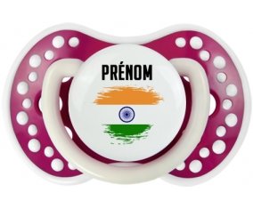 Drapeau effet pinceau Inde avec prénom Sucette LOVI Dynamic Fuchsia phosphorescente