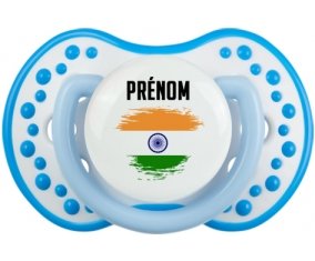 Drapeau effet pinceau Inde avec prénom Sucette LOVI Dynamic Blanc-bleu phosphorescente