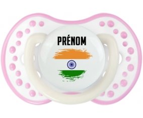 Drapeau effet pinceau Inde avec prénom Sucette LOVI Dynamic Blanc-rose phosphorescente