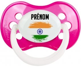 Drapeau effet pinceau Inde avec prénom Tétine Anatomique Rose foncé classique