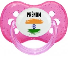 Drapeau effet pinceau Inde avec prénom Sucette Cerise Rose à paillette