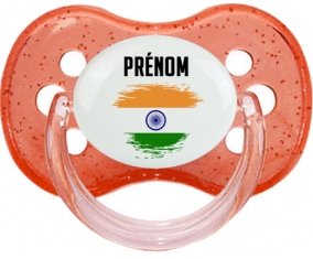 Drapeau effet pinceau Inde avec prénom Sucette Cerise Rouge à paillette