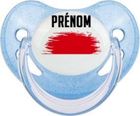 Drapeau effet pinceau Indonésie avec prénom Sucette Physiologique Bleue à paillette
