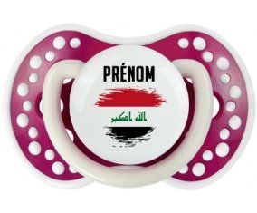 Drapeau effet pinceau Irak avec prénom Tétine LOVI Dynamic Fuchsia phosphorescente