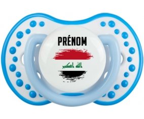 Drapeau effet pinceau Irak avec prénom Tétine LOVI Dynamic Blanc-bleu phosphorescente
