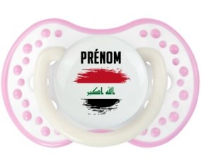 Drapeau effet pinceau Irak avec prénom Tétine LOVI Dynamic Blanc-rose phosphorescente