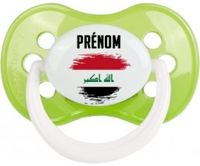 Drapeau effet pinceau Irak avec prénom Sucette Anatomique Vert classique