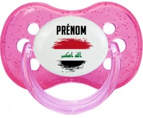 Drapeau effet pinceau Irak avec prénom Sucette Cerise Rose à paillette