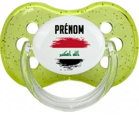 Drapeau effet pinceau Irak avec prénom Sucette Cerise Vert à paillette