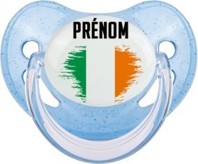 Drapeau effet pinceau Irlande avec prénom Sucette Physiologique Bleue à paillette