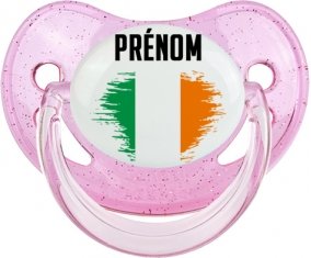 Drapeau effet pinceau Irlande avec prénom Sucette Physiologique Rose à paillette
