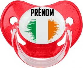 Drapeau effet pinceau Irlande avec prénom Sucette Physiologique Rouge à paillette