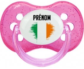 Drapeau effet pinceau Irlande avec prénom Sucette Cerise Rose à paillette