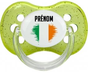 Drapeau effet pinceau Irlande avec prénom Sucette Cerise Vert à paillette