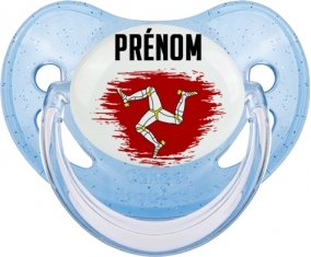 Drapeau effet pinceau Île de Man avec prénom Sucette Physiologique Bleue à paillette