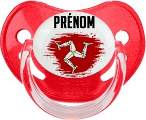 Drapeau effet pinceau Île de Man avec prénom Sucette Physiologique Rouge à paillette