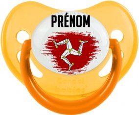 Drapeau effet pinceau Île de Man avec prénom Sucette Physiologique Jaune phosphorescente