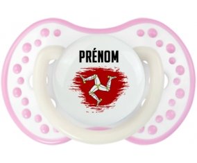 Drapeau effet pinceau Île de Man avec prénom Sucette LOVI Dynamic Blanc-rose phosphorescente