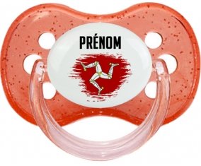 Drapeau effet pinceau Île de Man avec prénom Tétine Cerise Rouge à paillette