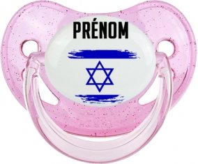 Drapeau effet pinceau Israël avec prénom Tétine Physiologique Rose à paillette