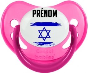 Drapeau effet pinceau Israël avec prénom Tétine Physiologique Rose phosphorescente