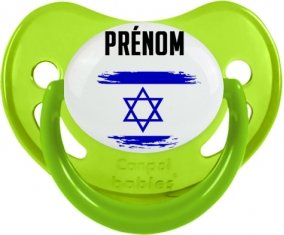 Drapeau effet pinceau Israël avec prénom Tétine Physiologique Vert phosphorescente