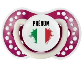 Drapeau effet pinceau Italie avec prénom Tétine LOVI Dynamic Fuchsia phosphorescente