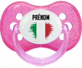 Drapeau effet pinceau Italie avec prénom Sucette Cerise Rose à paillette