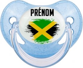 Drapeau effet pinceau Jamaïque avec prénom Sucette Physiologique Bleue à paillette