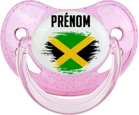 Drapeau effet pinceau Jamaïque avec prénom Sucette Physiologique Rose à paillette