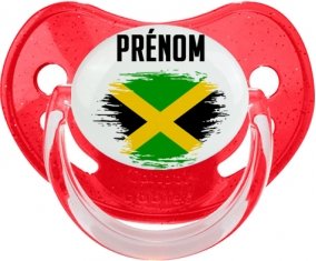 Drapeau effet pinceau Jamaïque avec prénom Sucette Physiologique Rouge à paillette