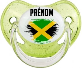 Drapeau effet pinceau Jamaïque avec prénom Sucette Physiologique Vert à paillette