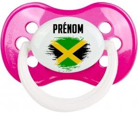 Drapeau effet pinceau Jamaïque avec prénom Sucette Anatomique Rose foncé classique