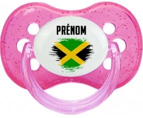 Drapeau effet pinceau Jamaïque avec prénom Tétine Cerise Rose à paillette